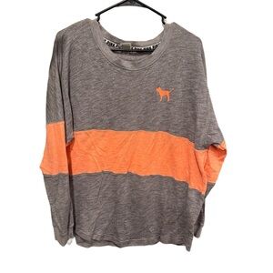 Victoria's Secret Pink 2015 Gray and Hot Bright Orange Long Sleeve Large EUC